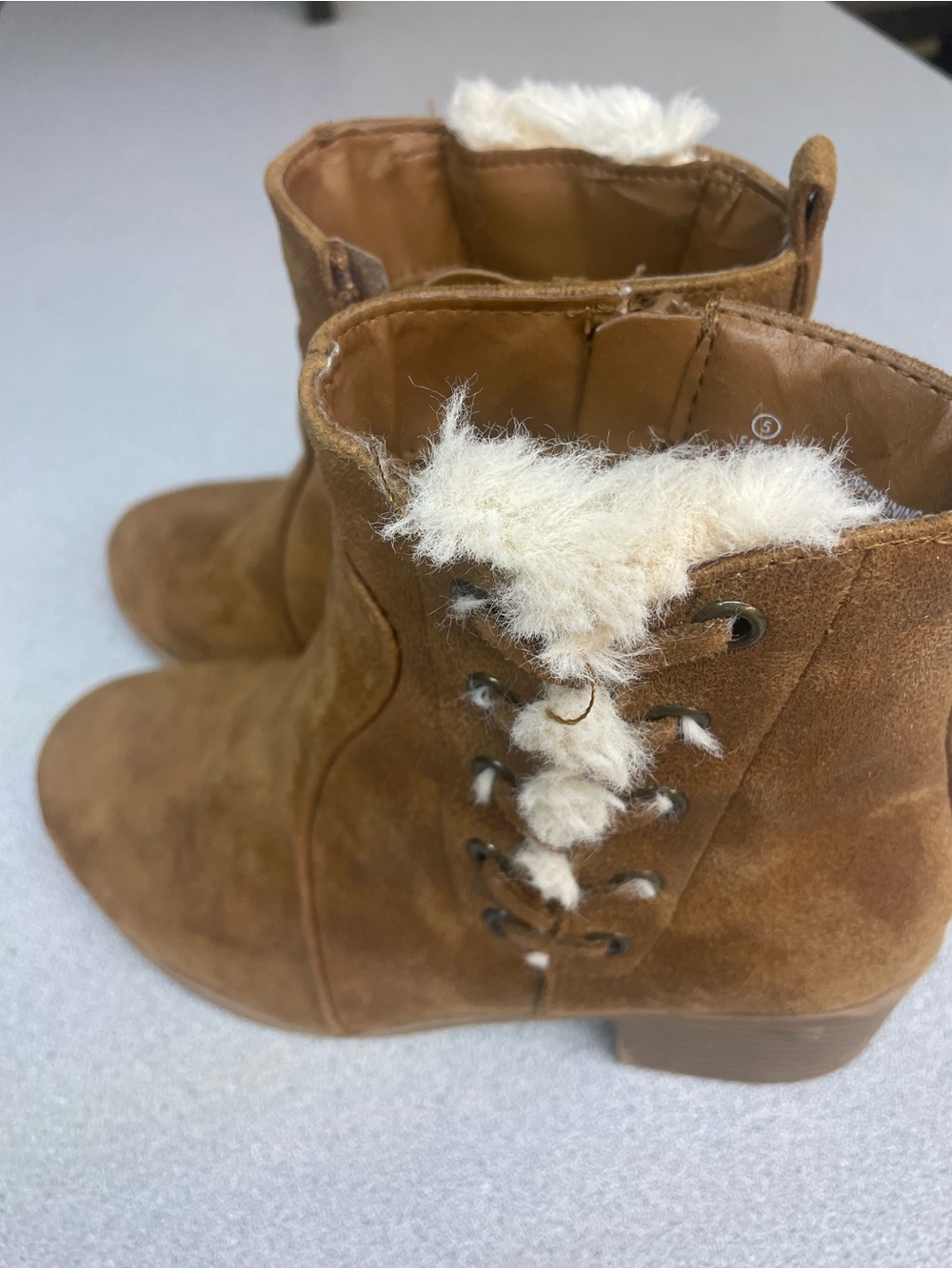 Justice Tan Suede Faux-Fur Lined Ankle Booties